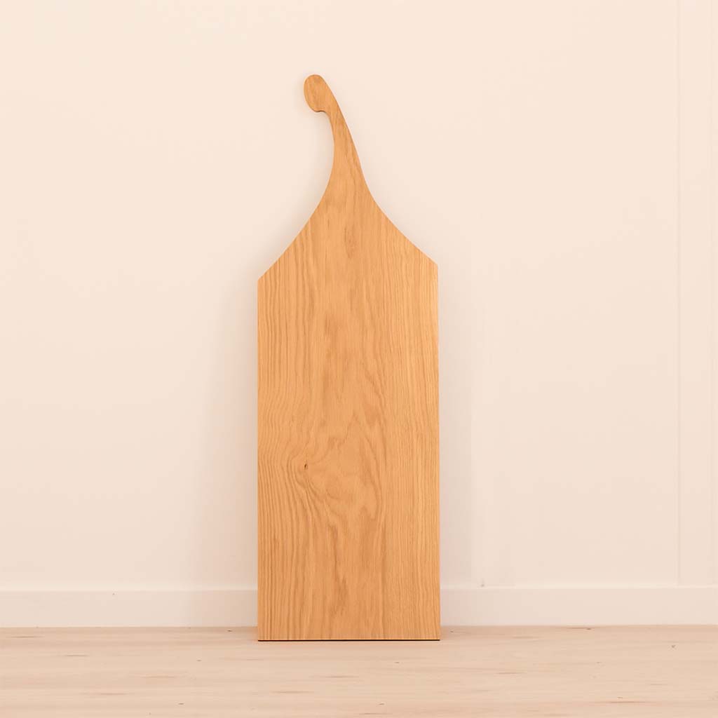 Oak serving platter with leaf stem handle